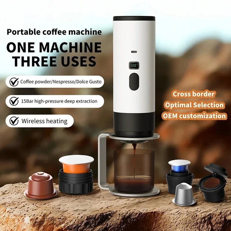 

5 in 1 Coffee Machine Wireless Electric Portable Espresso Coffee Machine Camp Digital Display Capsule Powder Coffee Maker New