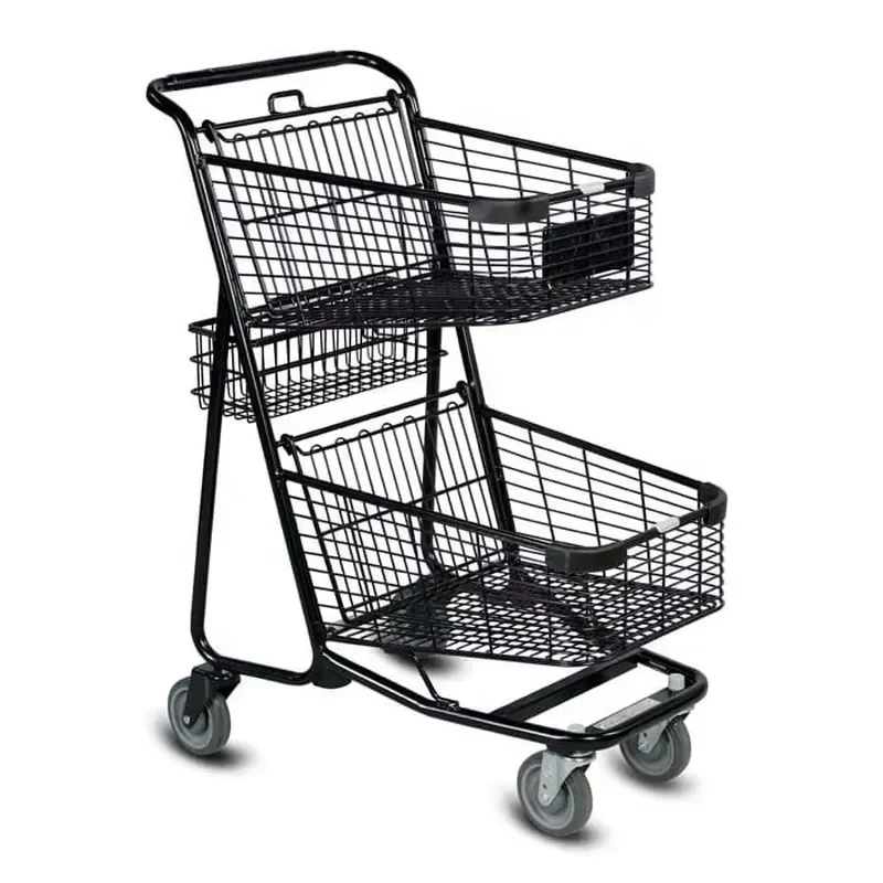 Two Tier Shopping Cart with Double Baskets for Convenience Store Liquor Store Pharmacy Small Grocery Retail Use