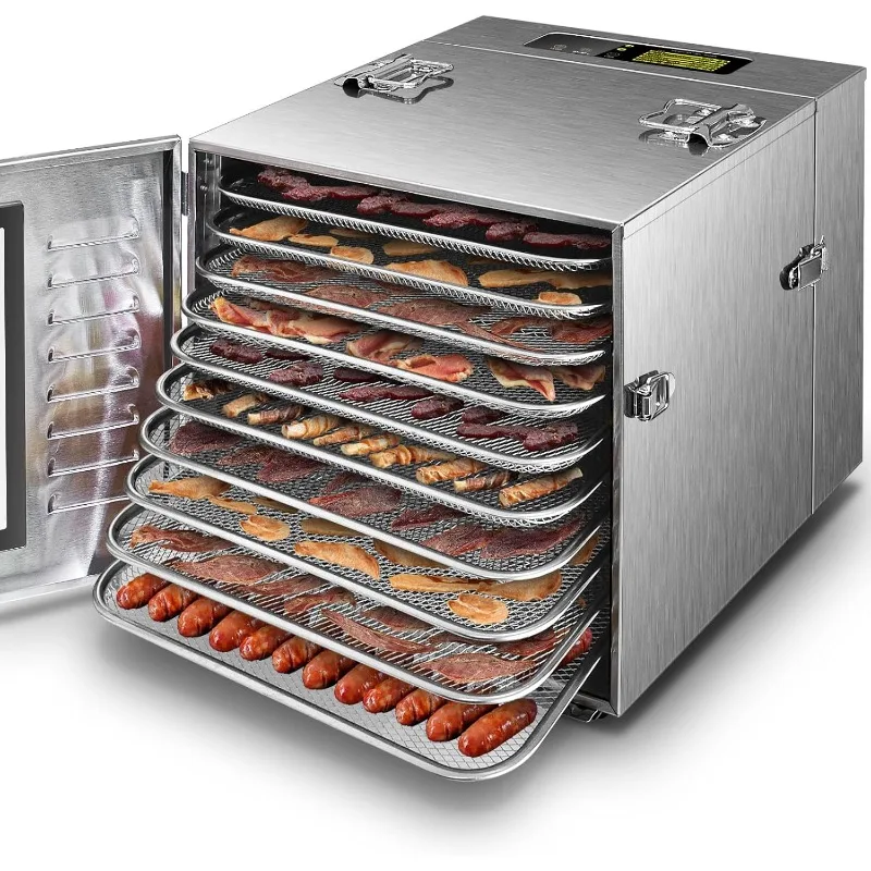 Commercial Large 10 Trays Food Dehydrator, Usable Area up to 17ft², 1000W Detachable Full Stainless Steel Dryer Machine