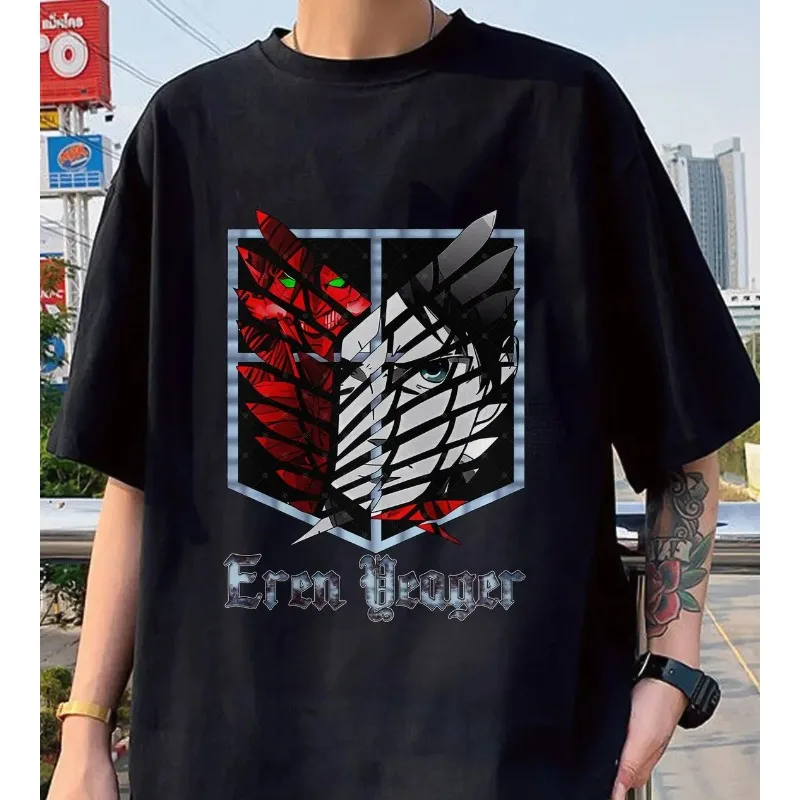 

Новая футболка с аниме «Атака Титанов», летняя хлопковая мужская женская футболка, уличная одежда, повседневные модные топы с короткими рукавами для пары в стиле хип-хоп, свободные топы