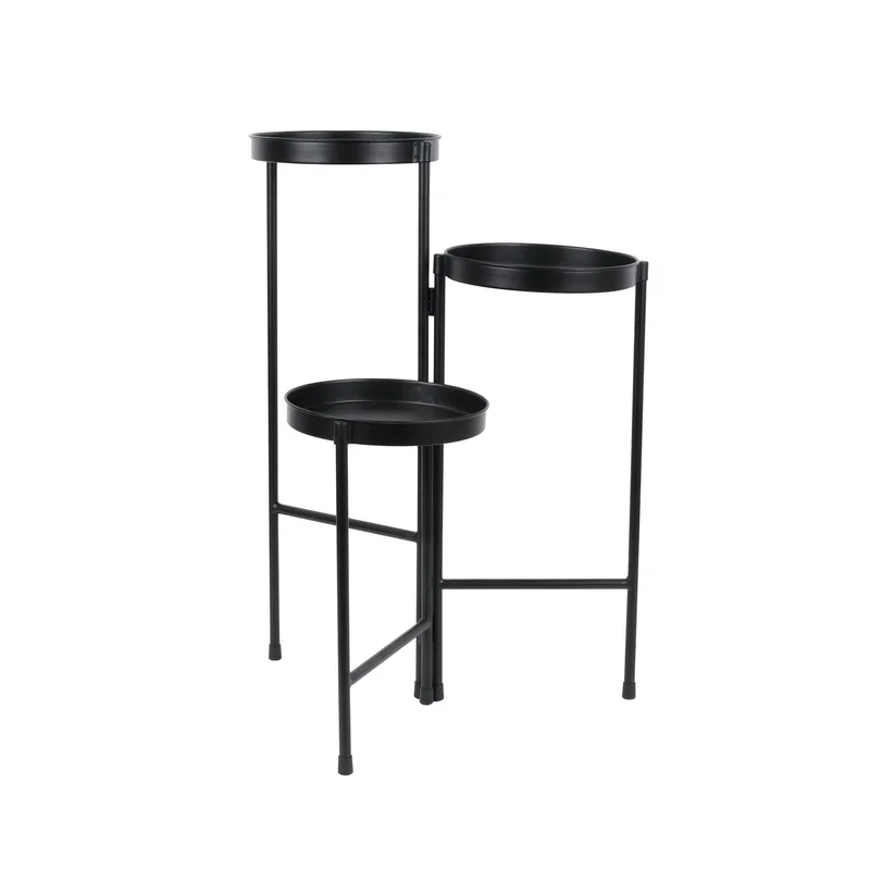 Black Metal 3 Tier Plant Stand Indoor Outdoor Flower Display Storage Rack Collapsible Design Durable Iron Construction Elegant image 6