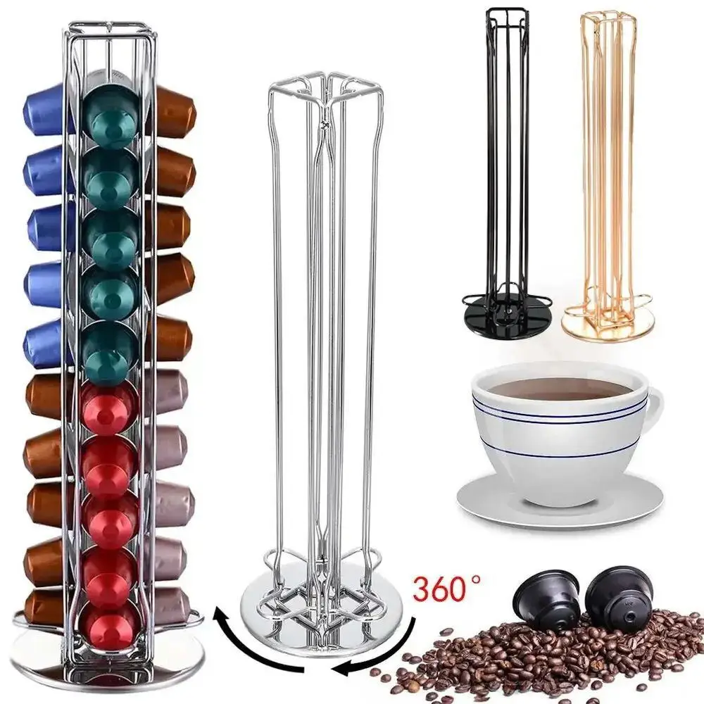 Rotatable Coffee Capsule Organizer Coffee Capsule Display Rack Max Capacity 40 Capsules 360 Degree Rotating Organizer Metal Plat