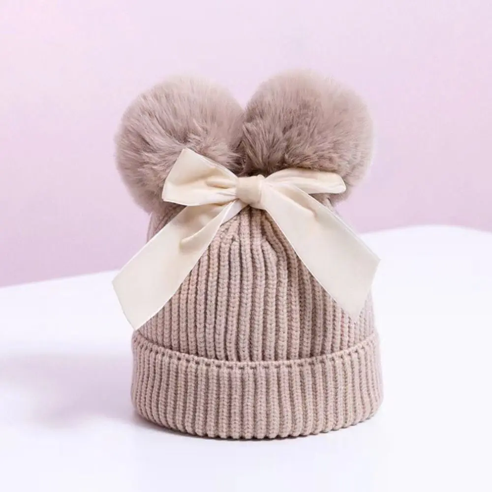 Winter Knitted Children\'s Woolen Hat With Pom Pom Thicken Baby Winter Hats Cotton Lining Ear Protection Hat Boys Girls