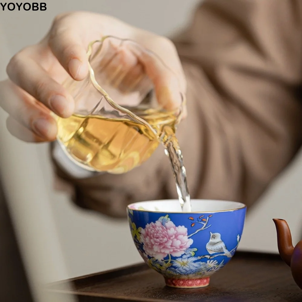 

6pcs/set Teaware Flower Tea Cup 65ml Vintage Ceramic Cup Chinese Style Traditional Enamel Cup Afternoon Tea