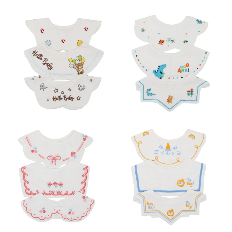 

3 Pcs/Set 360 ​​° Rotate Baby Feeding Drool Bibs Collar Decoration Embroidery Saliva Towel Cotton Anti-Stain Burp Dropship