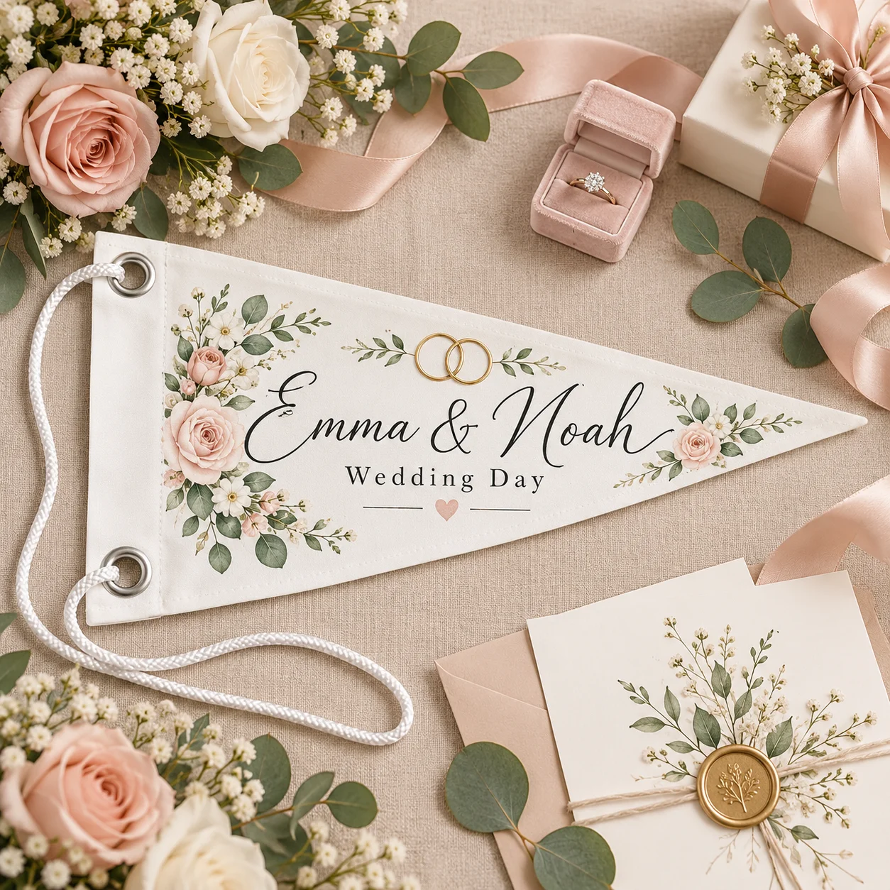 Custom Canvas Pennant Banner Personalized Triangle Flag with String Two-Corner Grommet Hanging Decor for Wedding Party Nursery