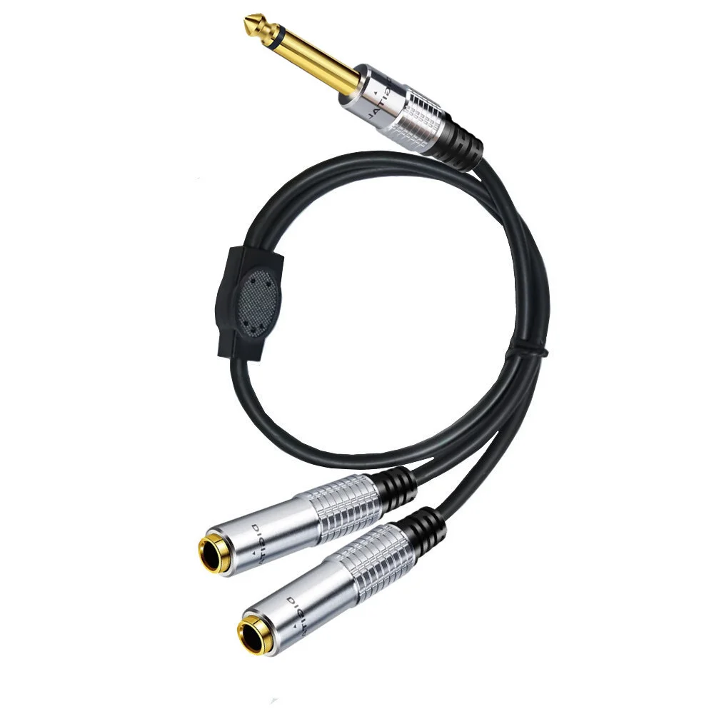 6.35mm Splitter Cable 6.35mm 1 Male To 2 Female Audio Cable 1/4 inch TS Mono Splitter Y Cord for Guitar