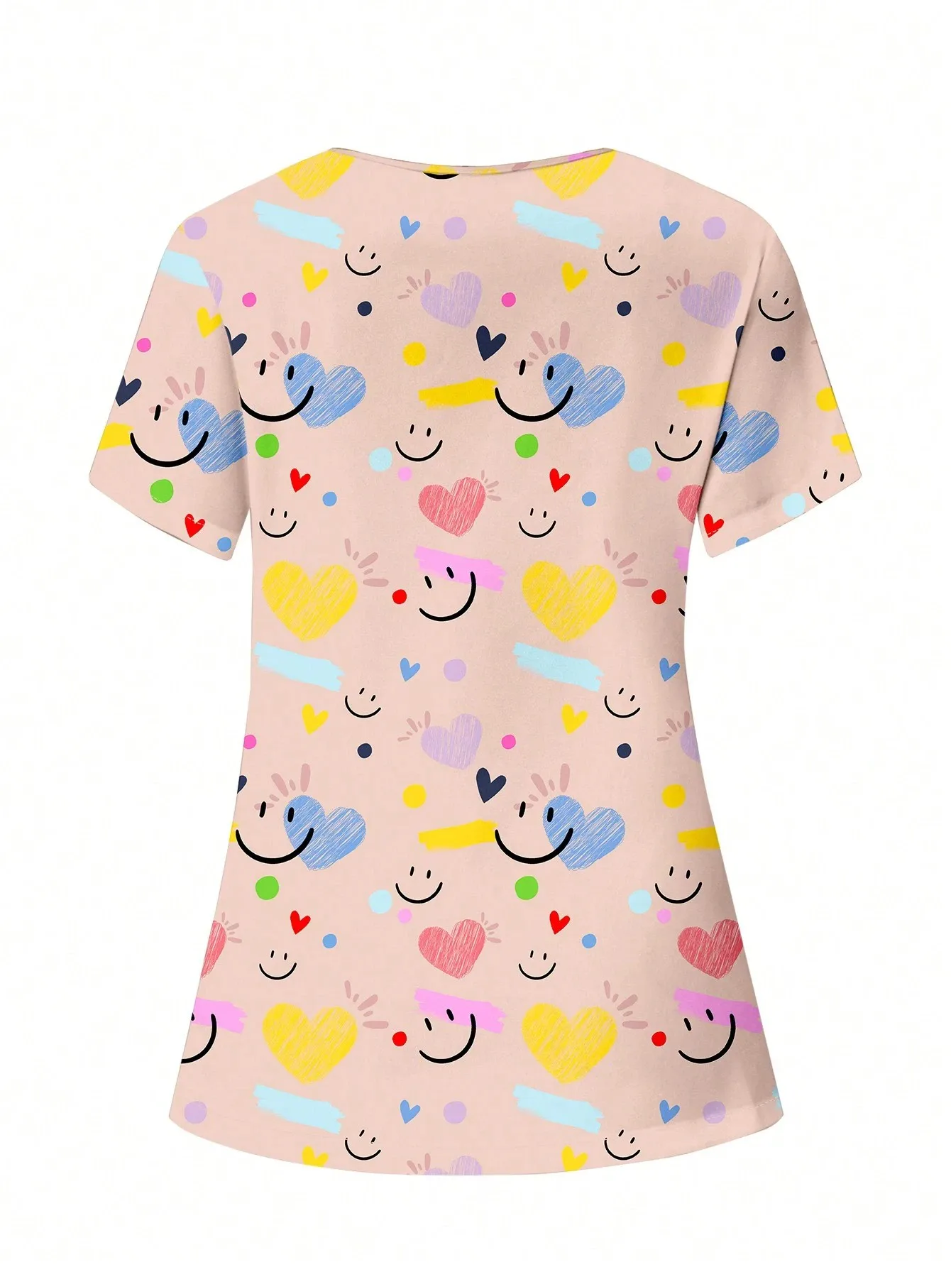 Women's Surgical Gown, Cartoon Animal Print Veterinary Nurse Top, Fashionable V-neck Short-sleeved T-shirt, Medical Uniform view 6