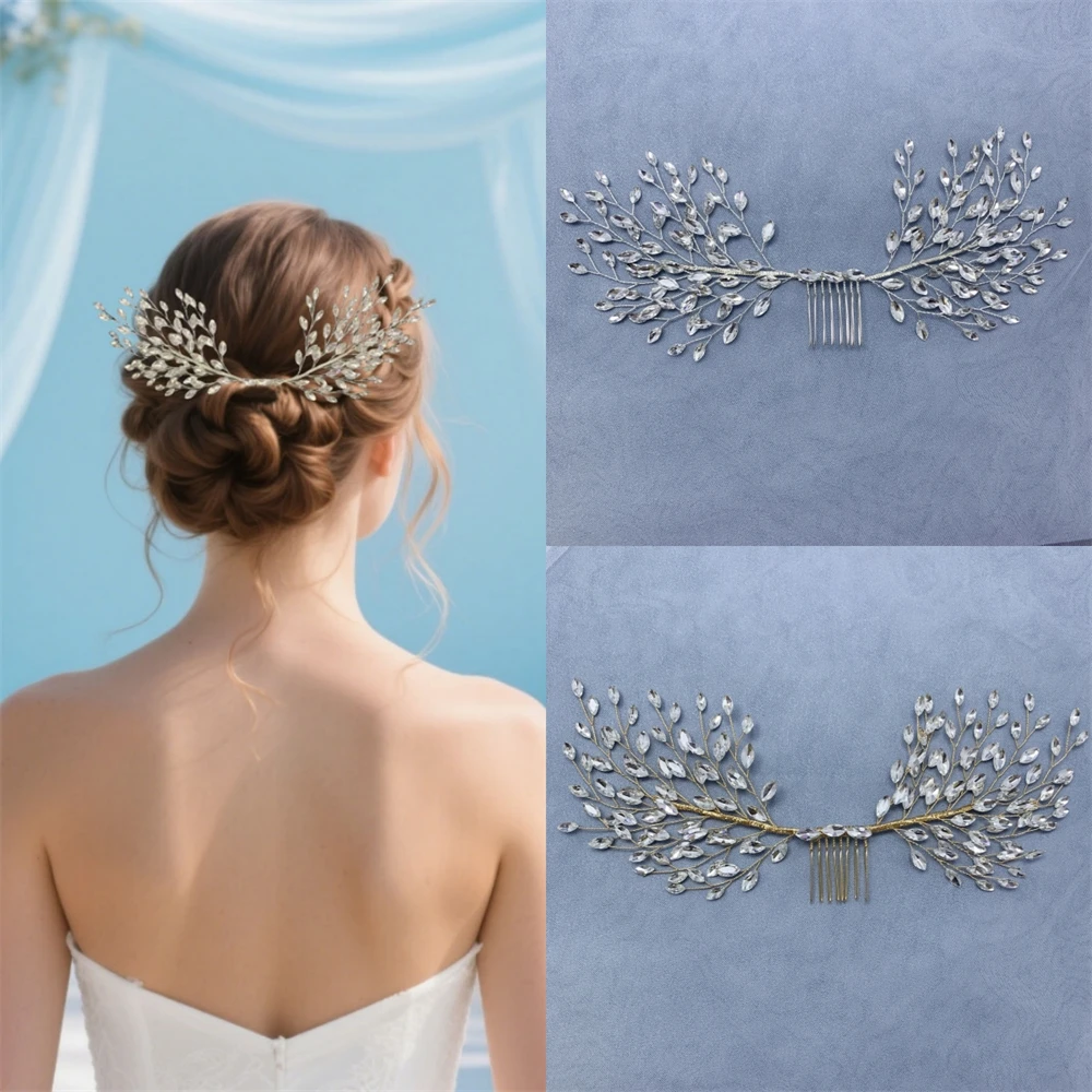 

Handmade Fashion Crystal Leaf Hair Comb Clip Rhinestone Flower Hairpin Bridal Wedding Hair Accessories Jewelry Hair Comb Clip