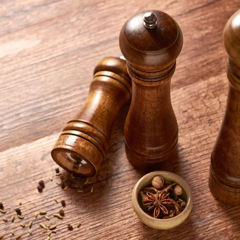 

5/8/10 inch Salt and Pepper Grinder, Solid Wood Spice Pepper Mill with Strong Adjustable Ceramic Grinder Kitchen Cooking Tools