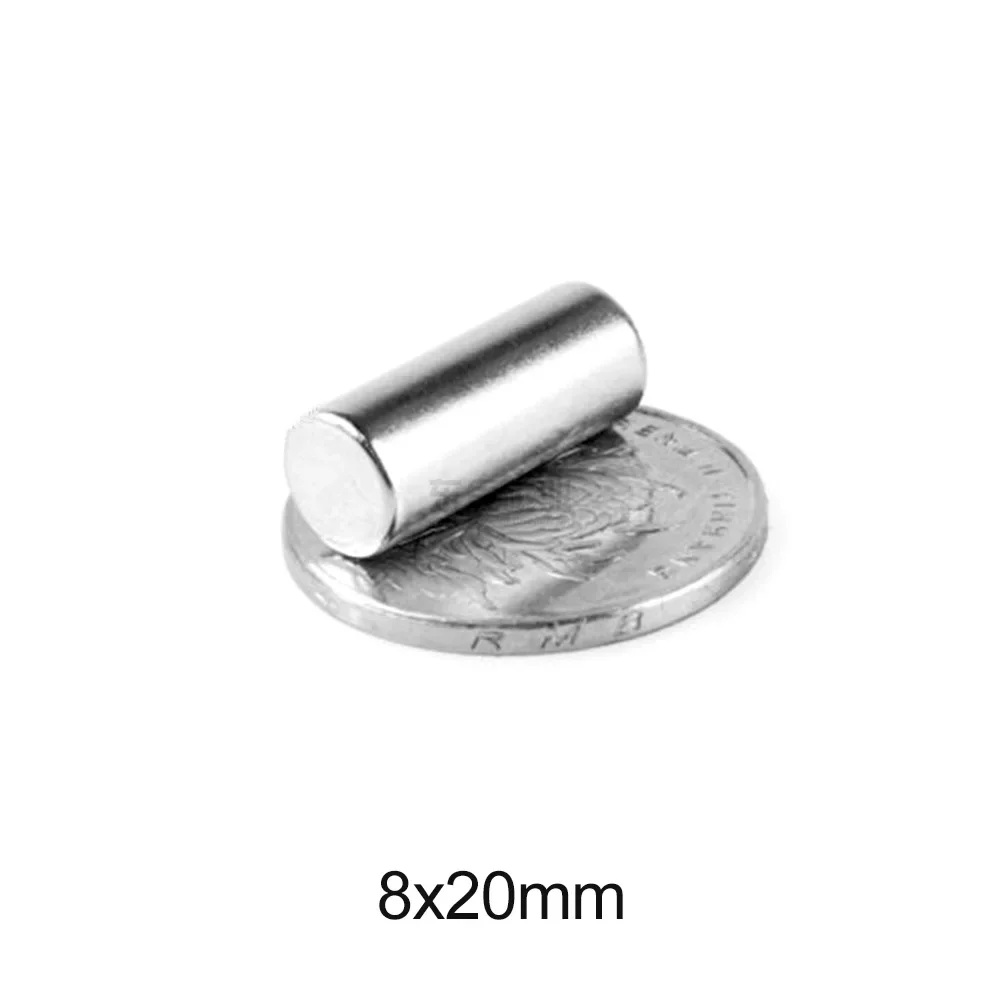 5~50PCS 8x20 mm  Powerful Magnetic Magnet 8mm x 20mm Thick Permanent Neodymium Magnet Strong 8x20mm Round Search Magnet 8*20 mm