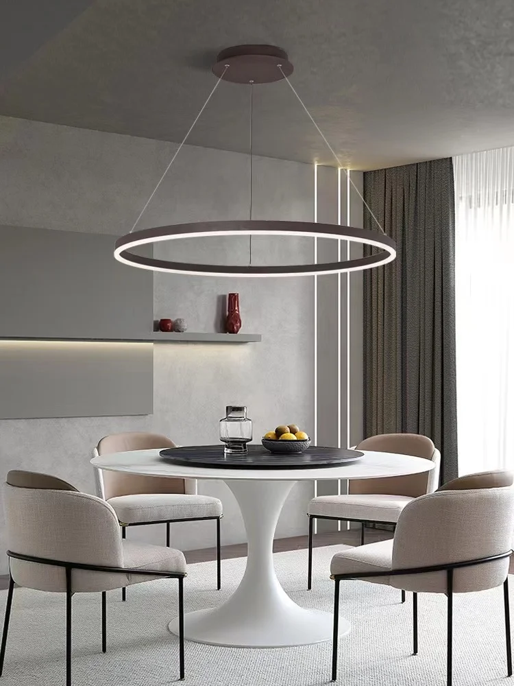 Black Modern Led Ring Chandelier Dimmable Gold Minimalist Decor for Table Dining Living Room Pendant Lamps Home Hanging Lighting