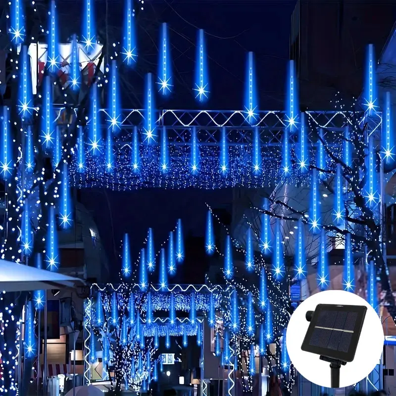 Solar Christmas Meteor Shower Light Outdoor Falling Rain Drop String Lights for Street Tree Wedding Party Garden Eave Decoration