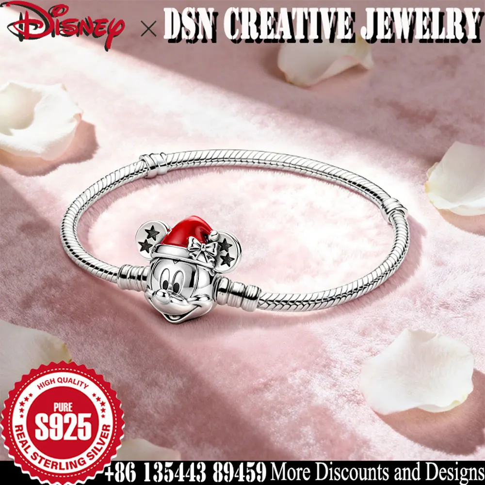 

DSN jewelry Disney Mickey clasp Bracelet 925 Sterling Silver cartoon Snake Chain Bracelet Women luxury Jewelry christmas Gift