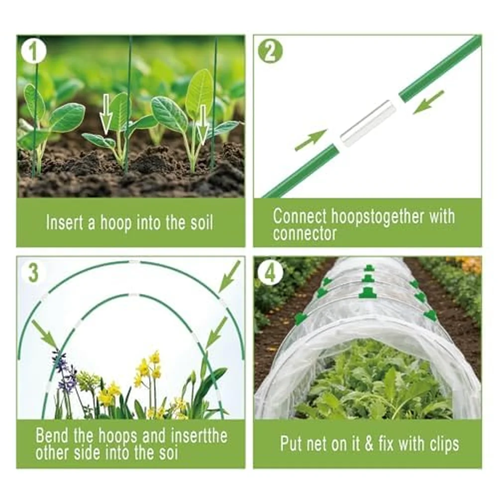 

Набор садовых дуг с соединительными зажимами, гибкие опоры из стекловолокна для растений, для укрытий рядастов, теплиц, садовых тоннелей, садовые инструменты