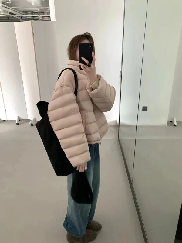 

Fashionable Thickened Pink Cotton Jacket Women's Korean Style Winter Outerwear Casual Loose Fit Long Sleeve Zipper Closure