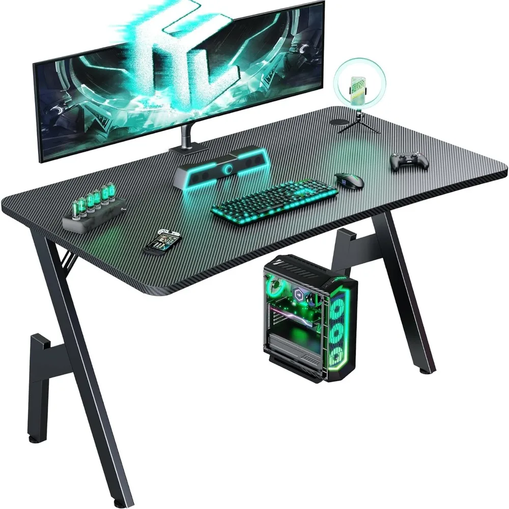 

40 Inch Gaming Desk with Carbon Fibre Surface- A Shape Large Computer Desk Gaming Table Ergonomic Pc Gaming Workstation Home Of