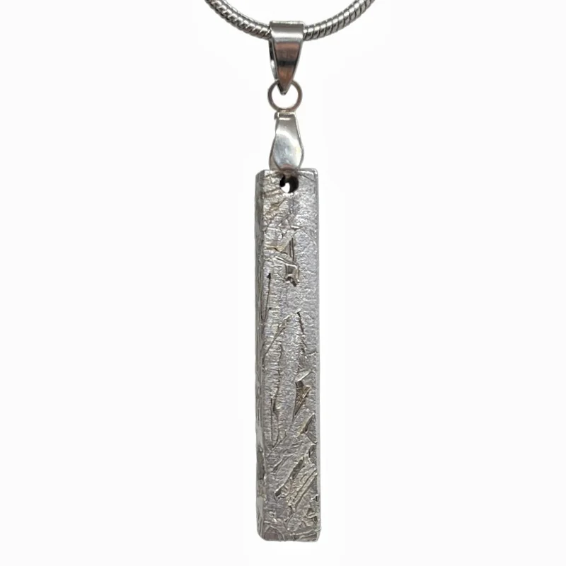 Natural Muonionalusta Iron Meteorite Pendant Precision Cut Long Column Meteorite Necklace Cosmic Stone Collectible Jewelry Gift