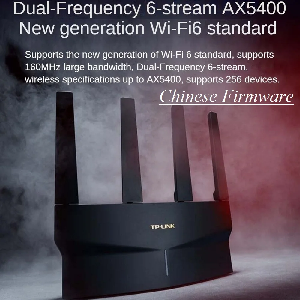 

Chin-Firmware, 4 Antennas WiFi6 Wireless Router 802.11AX Double bands 2.4GHz 574M + 5GHz 4804M, 4 Gigabit ports, AX5400 Wi-Fi 6