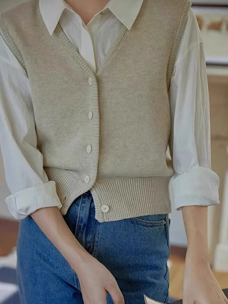 

Удобный вязаный кардиган с v-образным вырезом, женский однотонный многослойный топ на бретелях, верхняя одежда для похудения, дизайн Sli, поездка на работу, мода