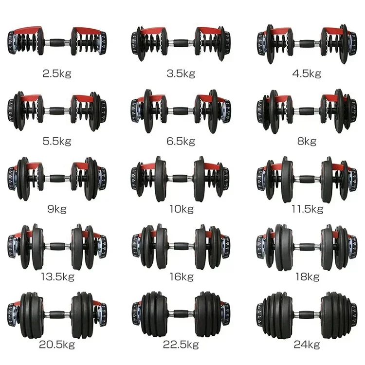 In Stock Fitness Free Weights Barbell Dumbbells 24KG 52.5LB Gym Equipment Adjustable Dumbbell Set For body building