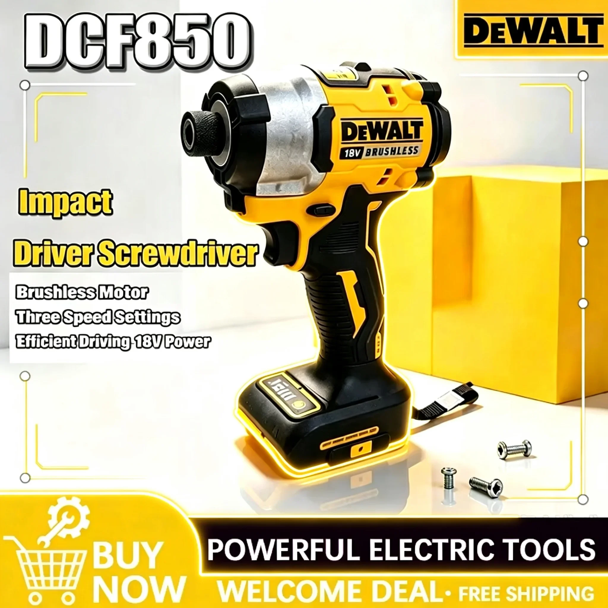 DEWALT  205N.m Power Brushless Impact Driver DCF850 18V Cordless Rechargeable Electric Screwdriver Impact Drill Tool