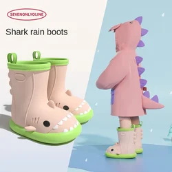 Little Shark-Botas de lluvia para niños, zapatos de agua antideslizantes, impermeables, con dibujos animados, para bebés, niños pequeños, Escuela Primaria