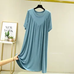 Casual Large Size Summer Nightgowns Women Loose Long Casual Homewear Sleepwear Dress Female Short Sleeve Modal Sleepshirts Dress