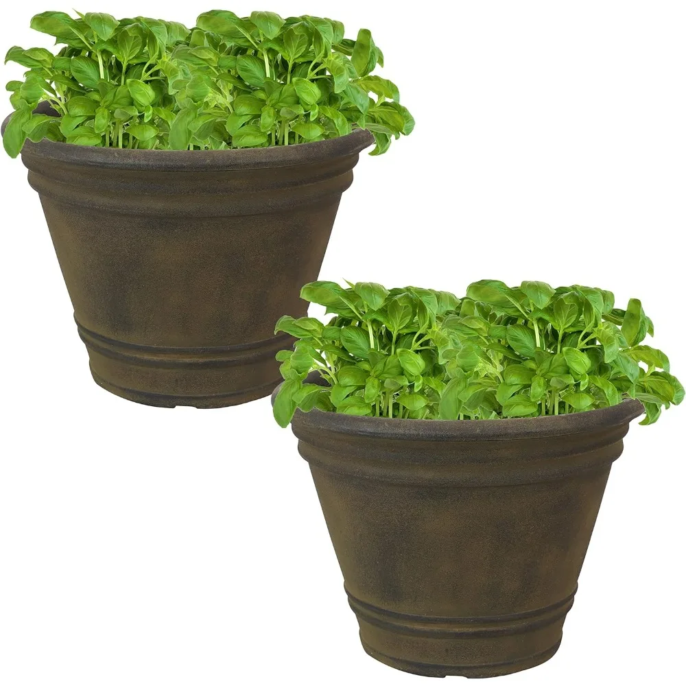 Pots for Plants Franklin 20-Inch Indoor/Outdoor Polyresin Planter - UV-Resistant Sable Finish - Set of 2 Pots and Planters Home