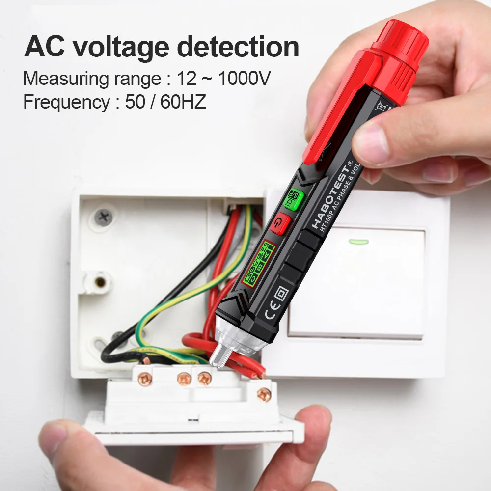 HABOTEST Non Contact Voltage Tester Pen Sound Light Alarm Dual Sensitivity AC12-1000V Live Neutral Detector Auto Power Off HT90 view 5