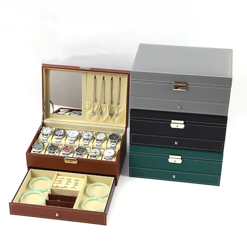 DELESYS Large Capacity Double-Layer Multi-Functional Jewelry Box With  Makeup Mirror For Domestic Desktop Watch Storage Case