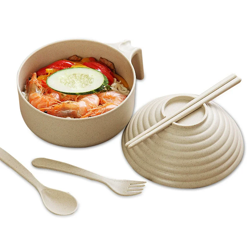 Wheat Straw Bowl Kitchen Spoon Chopsticks Fork Kitchen Tableware Sets Anti-Fall Bowls Noodle Soup Snack Salad Fruit Bowl view 6
