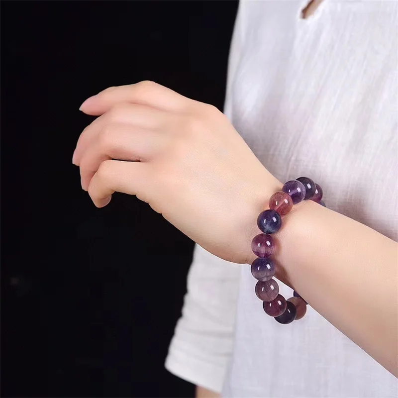 Natural Colored Rainbow Fluorite Bracelet Gemstone Crystal Reiki Healing Gemstone Bracelet Fengshui Jewelry Gift 13MM