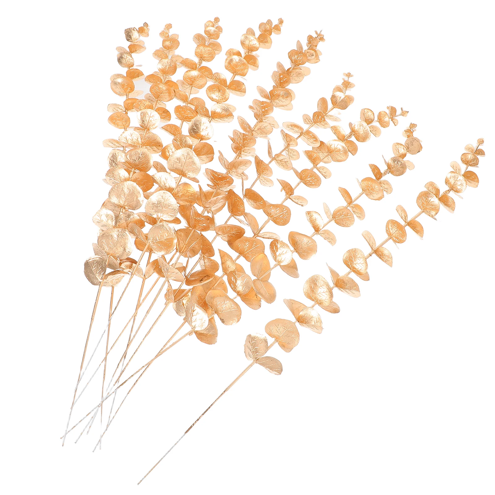 

10 Artificial Eucalyptus Plants Golden Stems Vibrant Leaves Plastic Decor Home Wedding Faux Eucalyptus Branches Low Maintenance