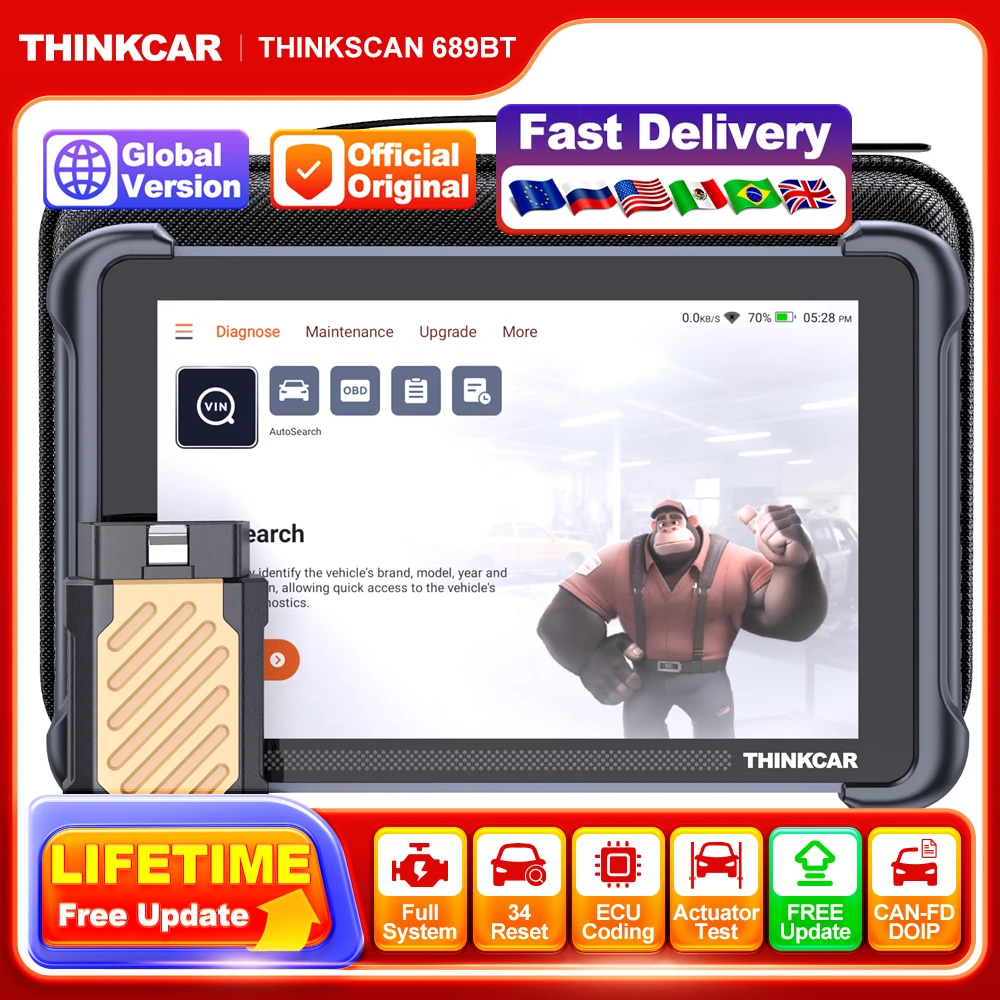

THINKCAR THINKSCAN 689BT Lifetime Free Auto Scanner Profession 34 Reset ECU Coding Bidirectional DOIP OBD2 Car Diagnostics Tools