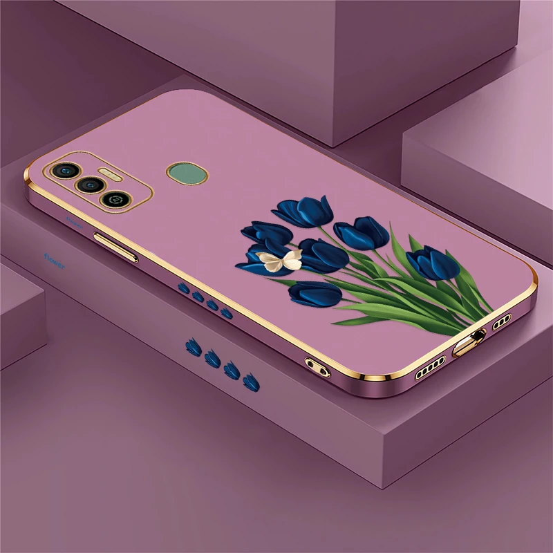 Funda de teléfono de TPU suave para Infinix Tecno Spark 20 20C 5 7 Pro 8C 5 Air 6 Go 1 2024 2022 2021 2020, funda con patrón de mariposa y tulipán