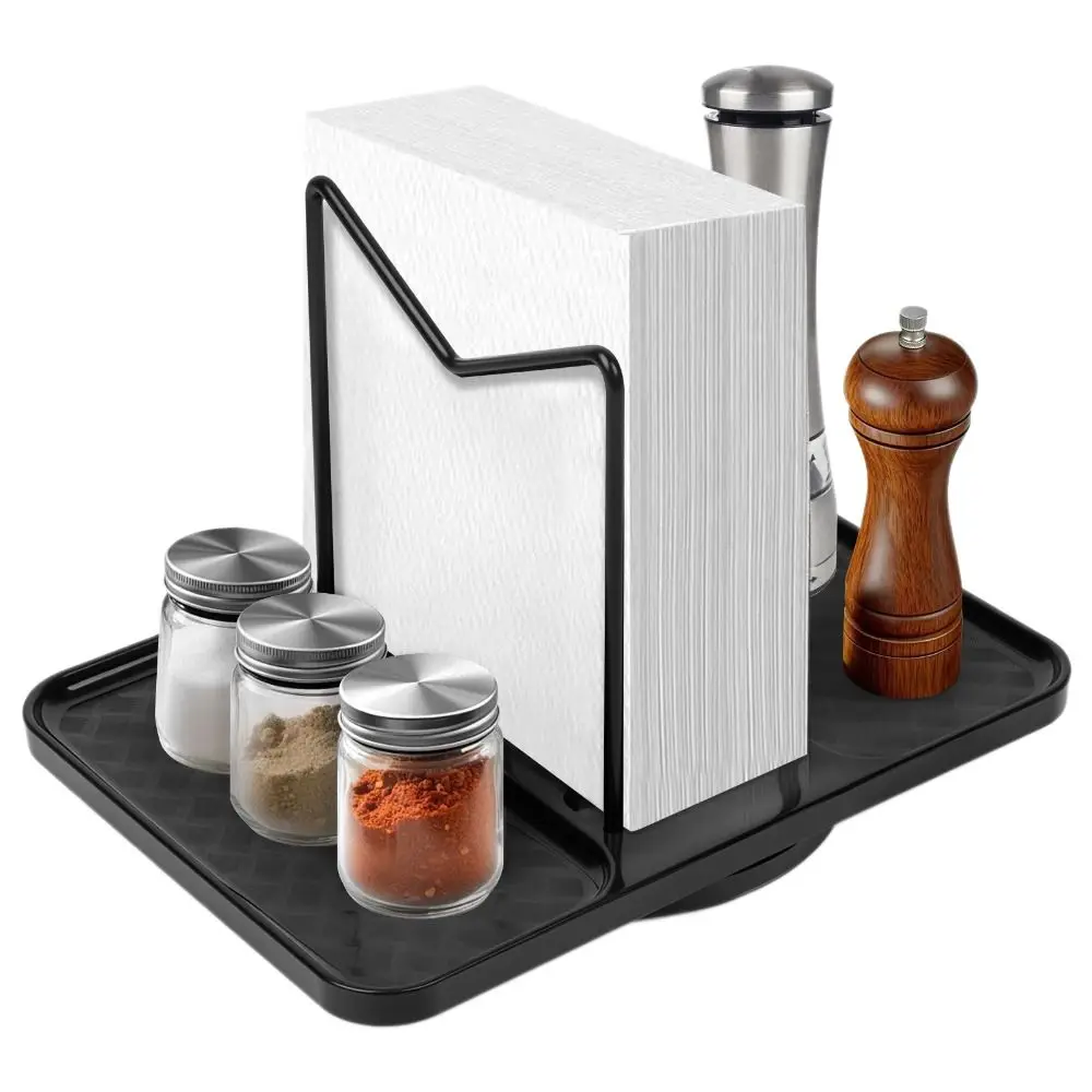 360° Rotating Napkin Holder Anti-Slip Tray Base Paper Towel Dispenser Metal Frame Space-Saving Standing Napkin Dispenser