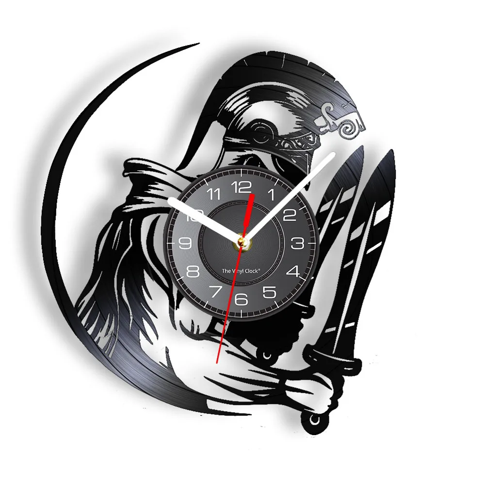 Spartan Warrior with Swords Vinyl Record Wall Clock For Bedroom Ancient Greek Warrior King Home Decor Music Album Cut Out Clock