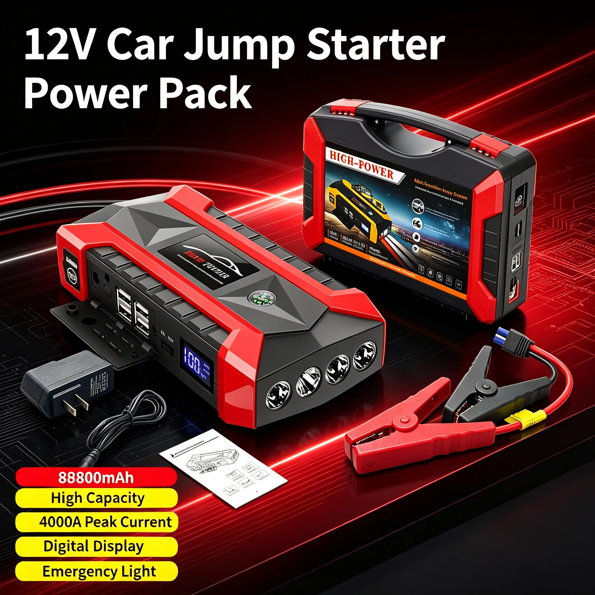 Car Jump Starter Portable Power Bank 89800mAh 12V Petrol Diesel Emergency Starting Device Fast Charging Battery With Air Pump