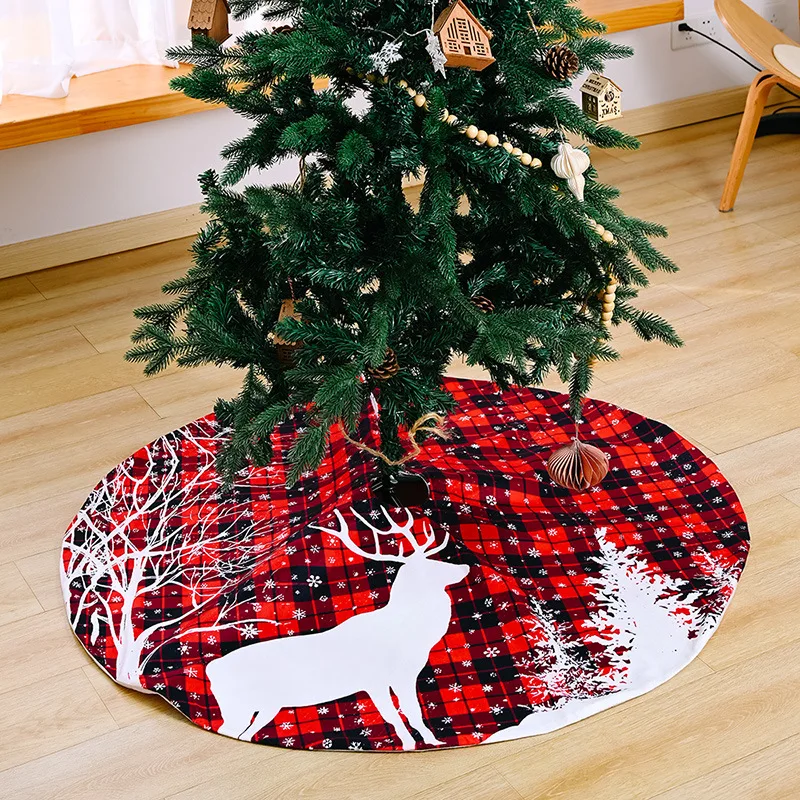 120cm Christmas Tree Skirt Red Black Check Deer Xmas Tree Carpet Merry Christmas Decor For Home Navidad Noel New Year 2024 Gifts