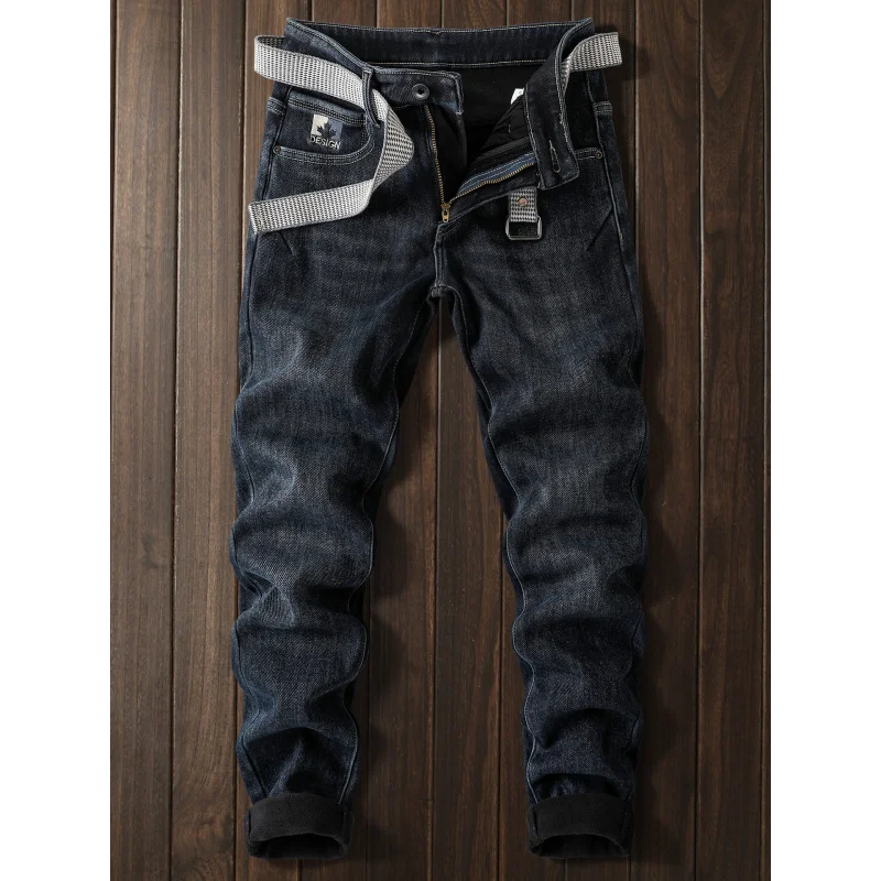 

Зимние утолщенные мужские джинсы на флисовой подкладке, теплые морозостойкие модные эластичные повседневные брюки высокого класса