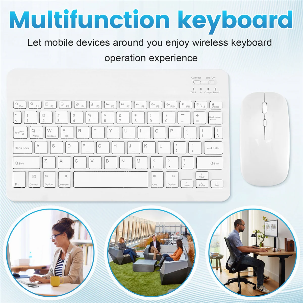 مجموعة لوحة مفاتيح وماوس بلوتوث لاسلكية صامتة رفيعة للغاية مناسبة للوحة مفاتيح بلوتوث للكمبيوتر اللوحي والكمبيوتر المحمول