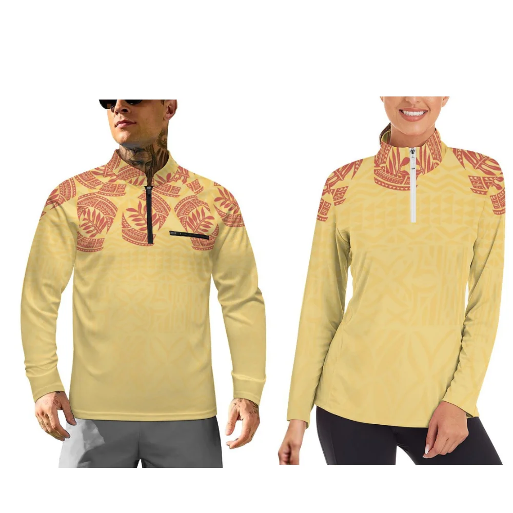 

Polynesian-Style Printed Long-Sleeved Sportswear Couple Outfits For Autumn And Winter Can Be Customized With Patterns