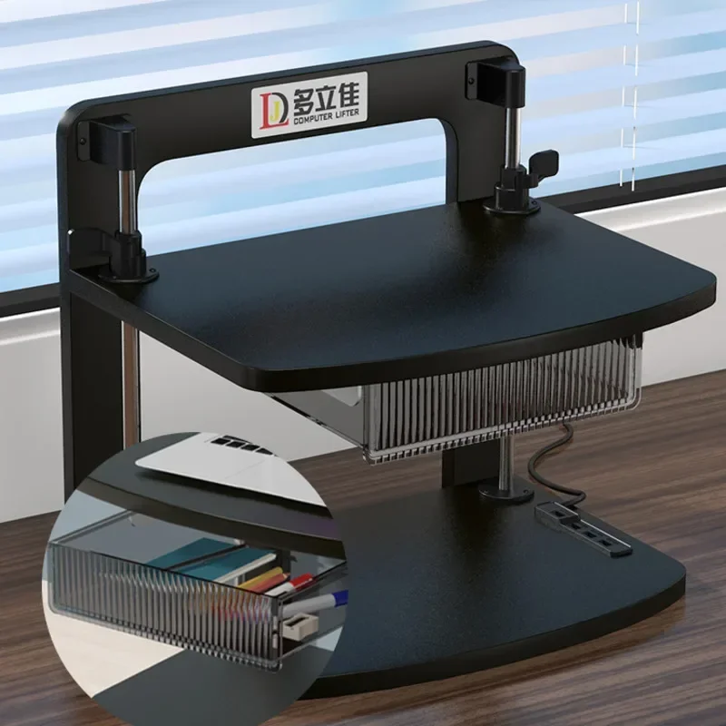 Double-Layer Laptop Desk Desktop Height Adjustable Rack Office Storage Accessories Display Lift Bracket for Workspace