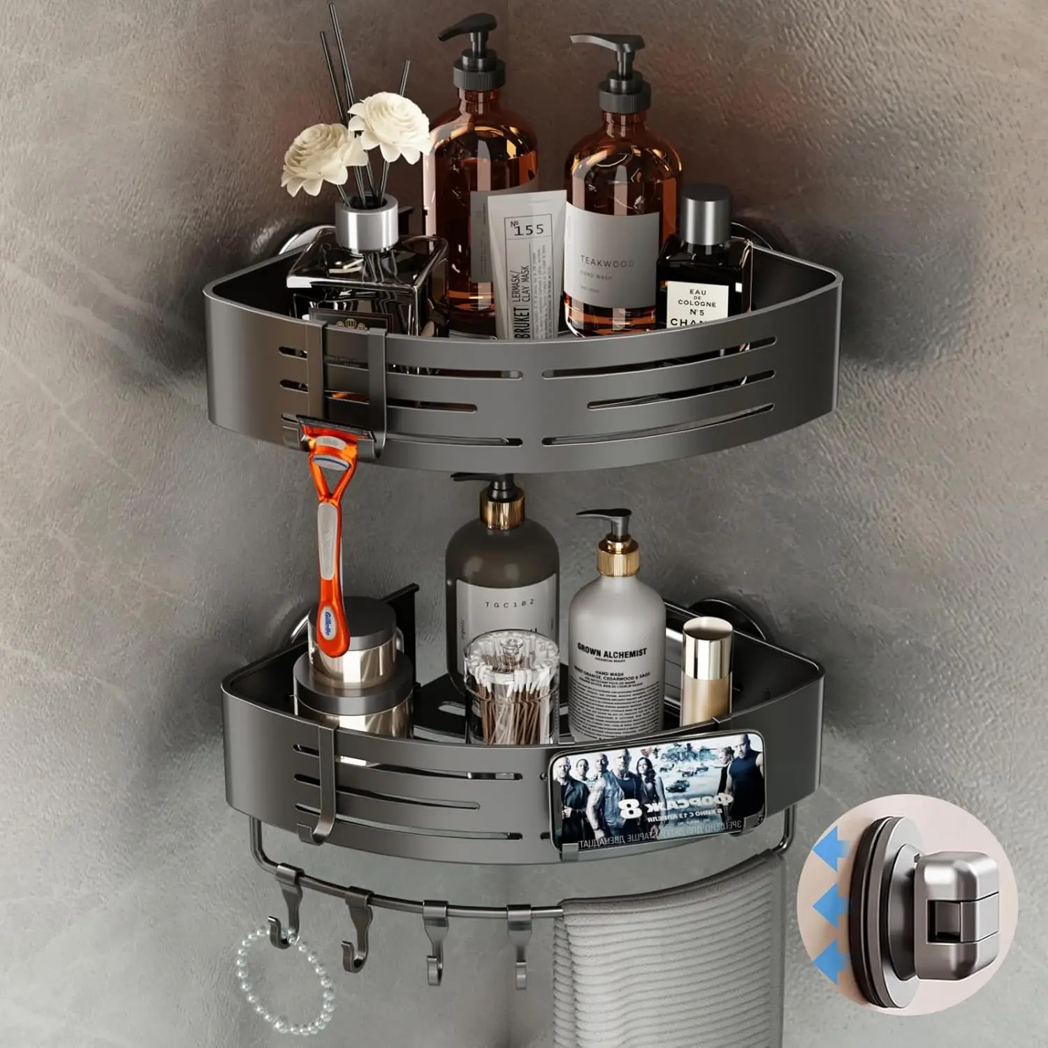 

Corner Shower Caddy Suction Cup, 2 Pack Corner Shower Shelves No Drilling, Aluminum Upgrade Suction Cup Shower Organizer with