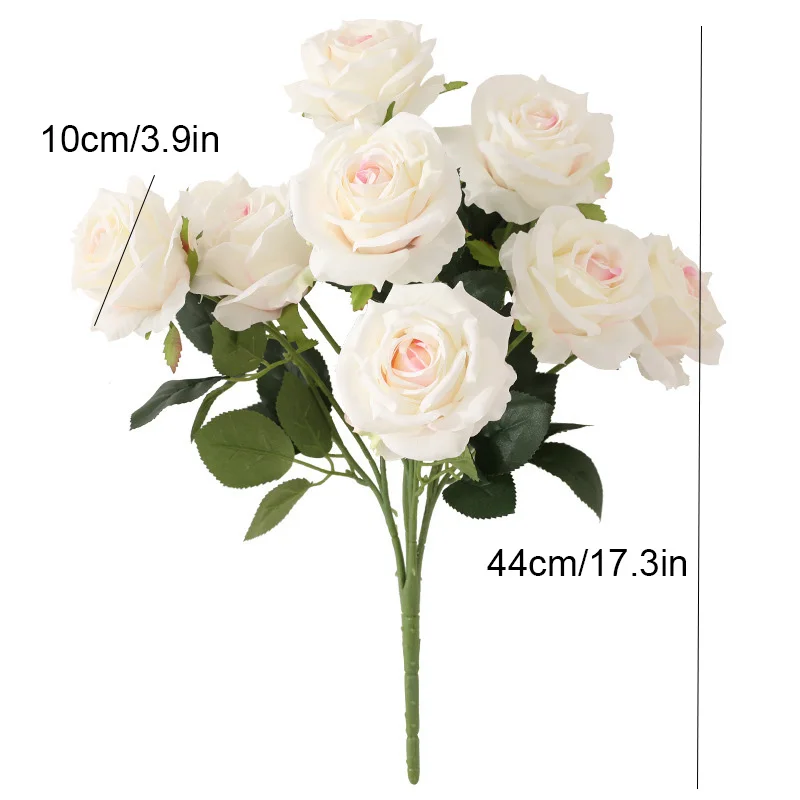 WQNJIN Simulation Big Rose Bouquet Wedding Flowers 10 Heads Fake Roses Artificial Flower Silk Flowers Home Decoration