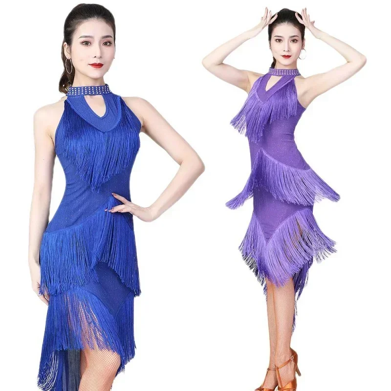 Roaring Flapper Gatsby Latin Dance Sexy Sparkly Sequins Bodycon Dress Women Shiny Fringe Halter Neck Dress