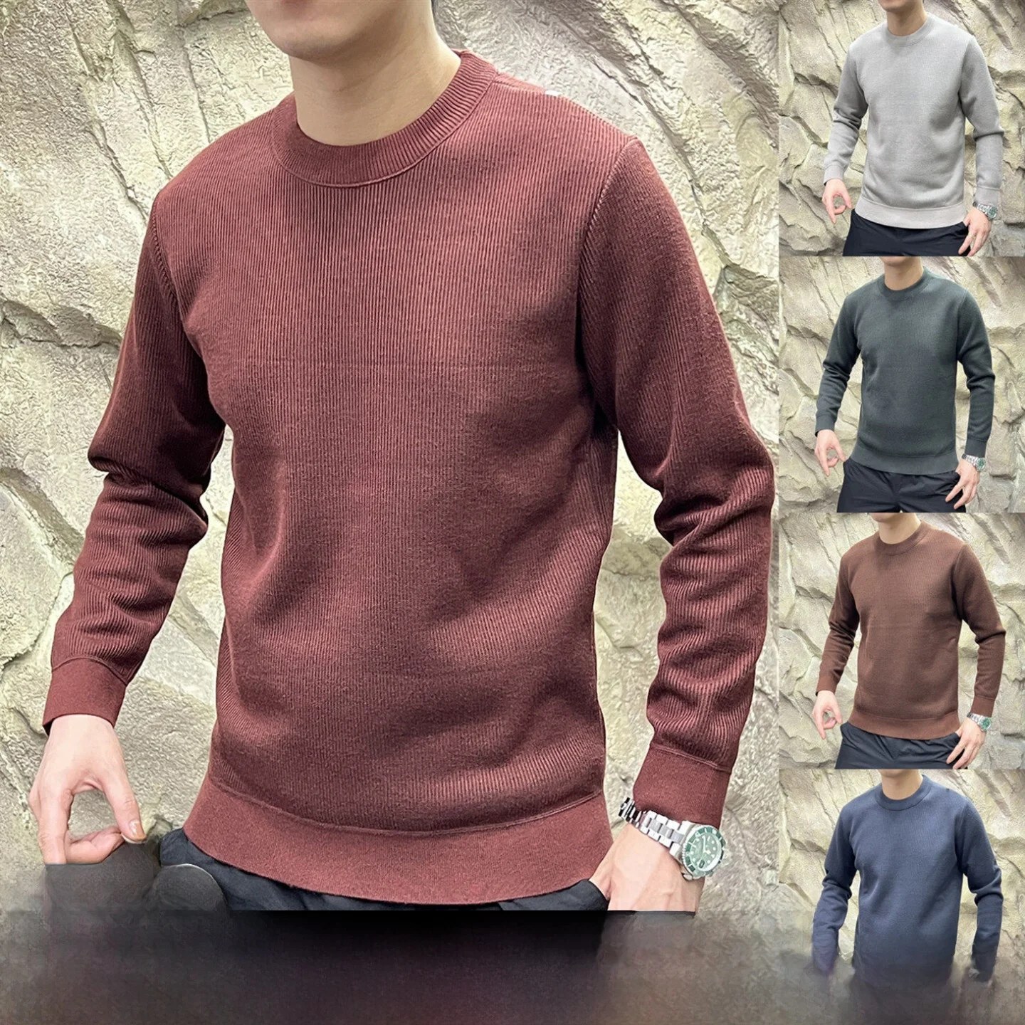 

Мужской вязаный свитер на подкладке Fce, шерстяная смесь, термобелье, внутренняя одежда, круглый теплый, повседневный, из смеси полиэстера, шерсть