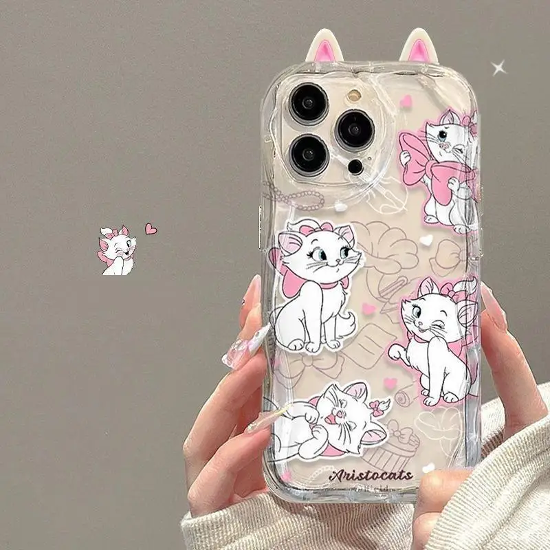 Disney Marie Cat 3D Ears Phone Case For Xiaomi Mi POCO F6 M6 X6 X5 F3 F4 M3 M4 X4 GT X3 NFC 14 Pro 11 Lite 5G NE 12T 12 Cover