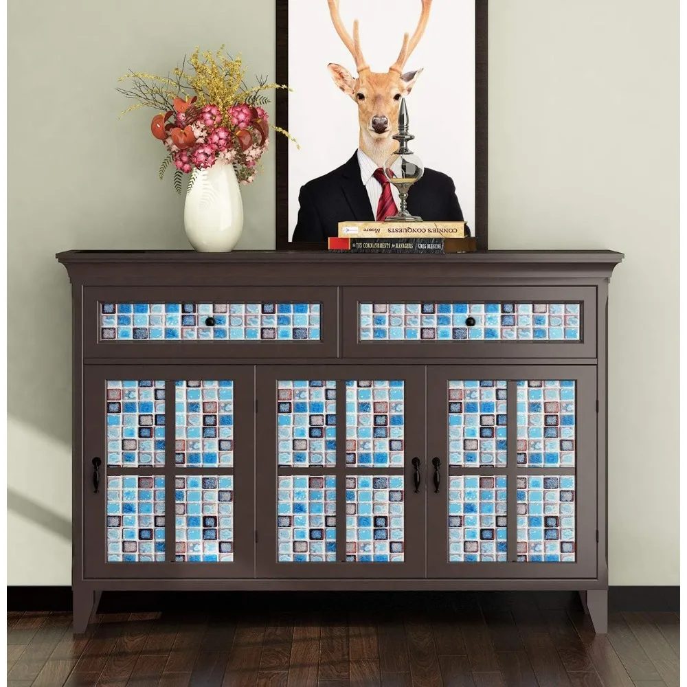 بلاط حائط للحمام قابل للتقشير واللصق باللون الأزرق المقاوم للماء ورق اتصال مزخرف ذاتي اللصق للجدران مقاس 24 × 394 بوصة